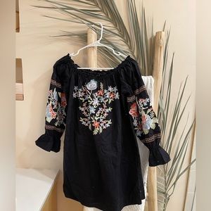 Free people Black mini dress with floral embroidery